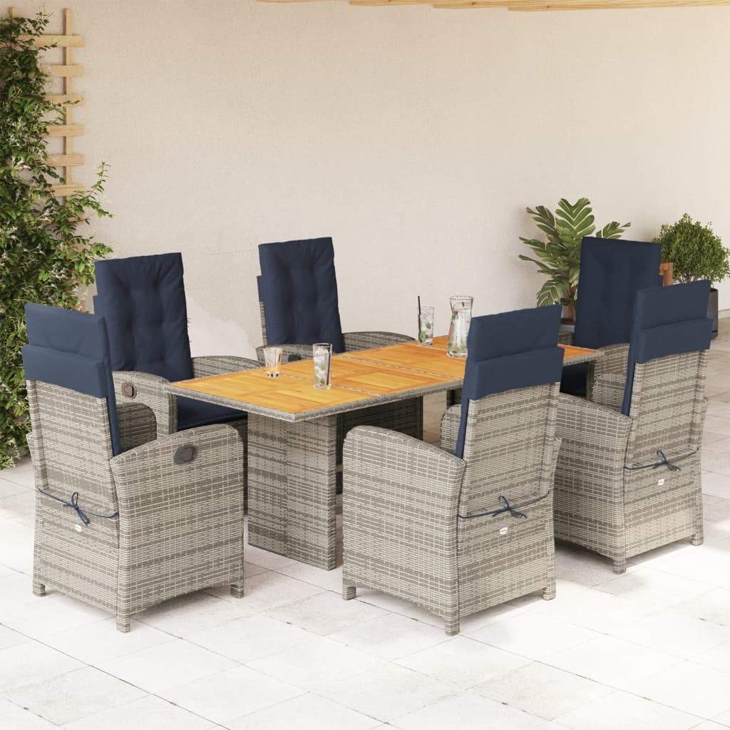 Set da Pranzo da Giardino 7 pz con Cuscini Beige in Polyrattan | homemem39