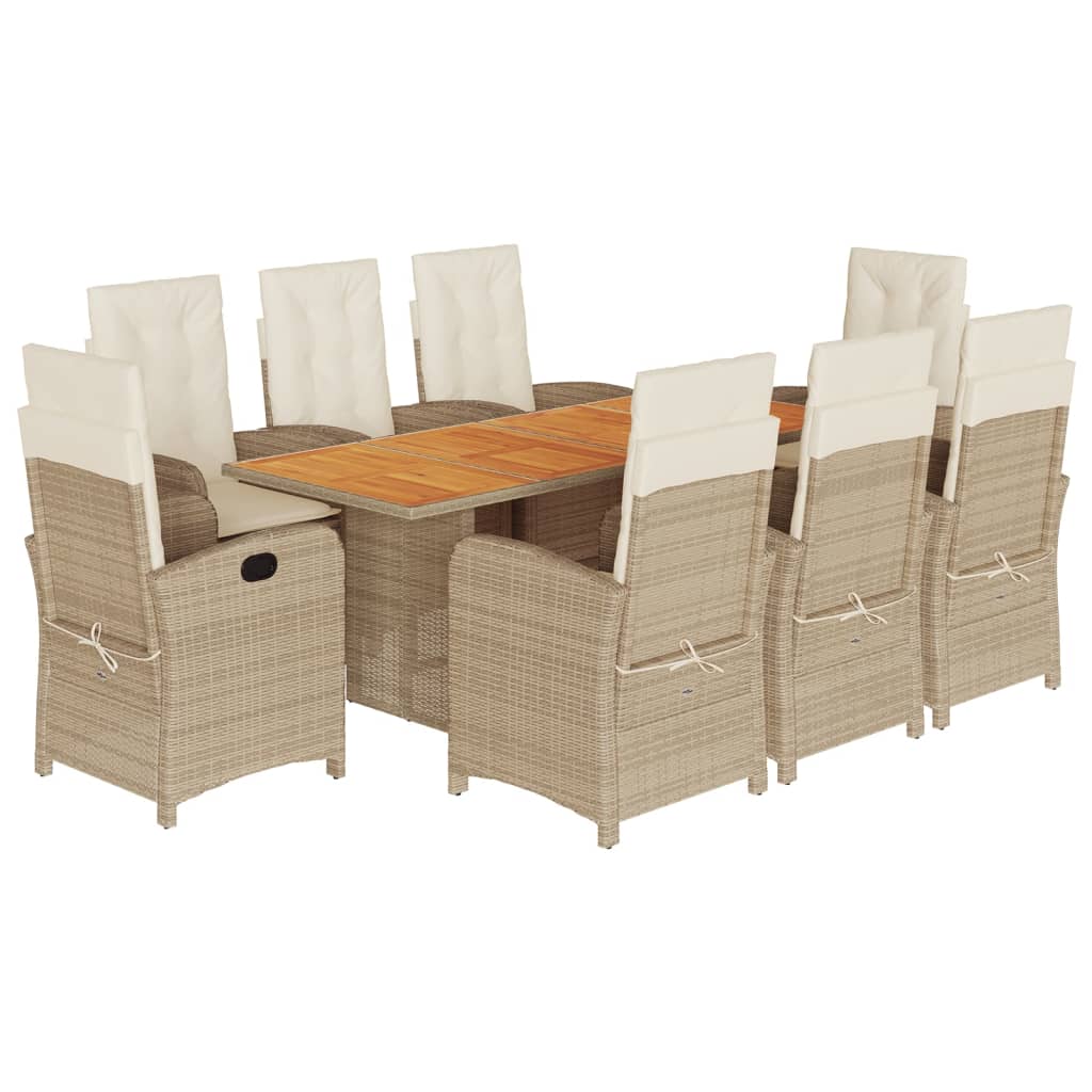 Set da Pranzo da Giardino 9 pz con Cuscini Beige in Polyrattan | homemem39