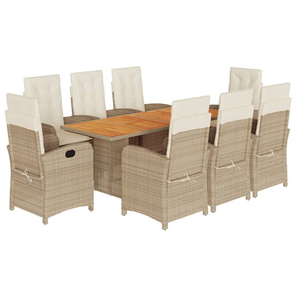 Set da Pranzo da Giardino 9 pz con Cuscini Beige in Polyrattan | homemem39