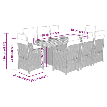 Set da Pranzo da Giardino 9 pz con Cuscini Beige in Polyrattan | homemem39