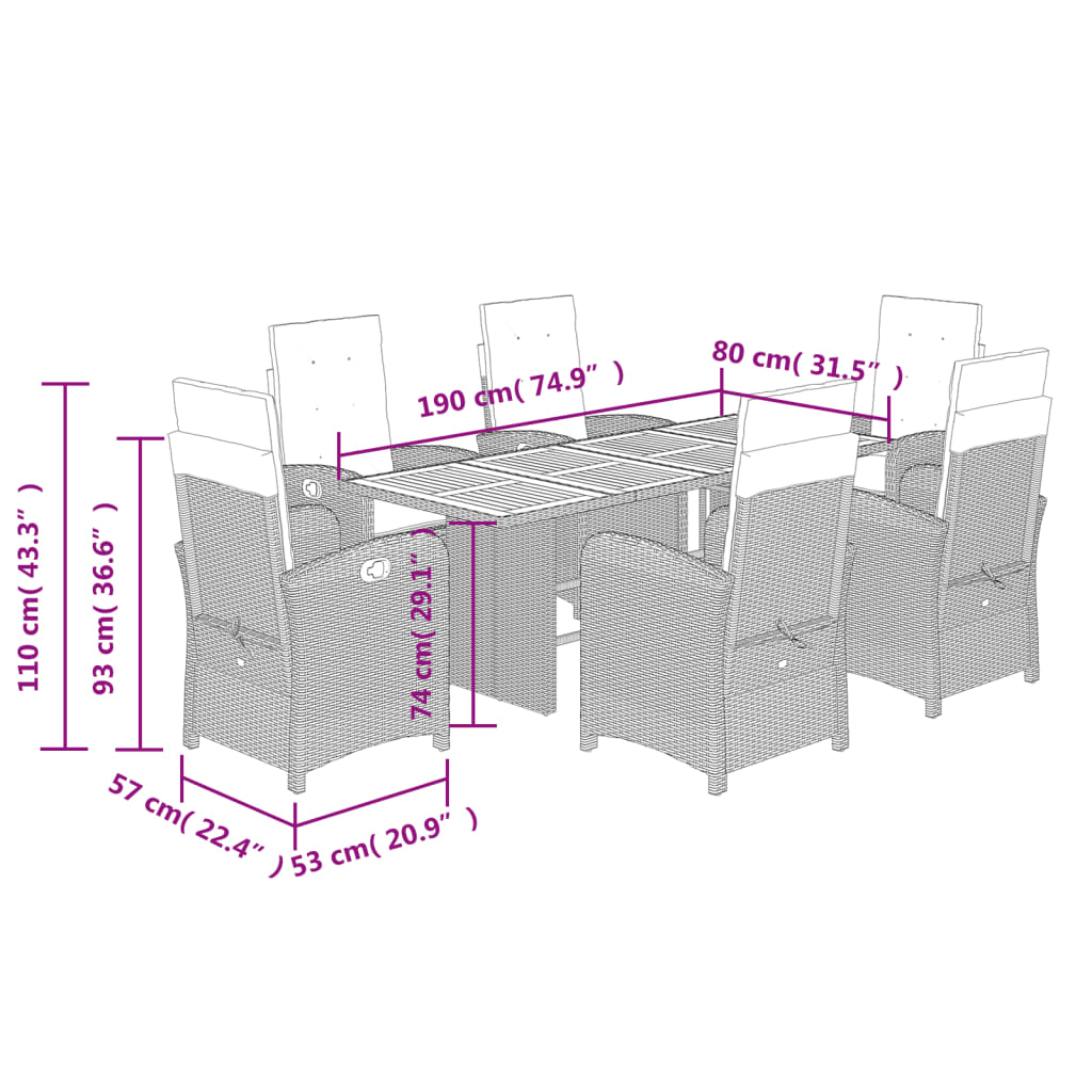 Set Pranzo da Giardino 7 pz con Cuscini Beige Misto Polyrattan | homemem39