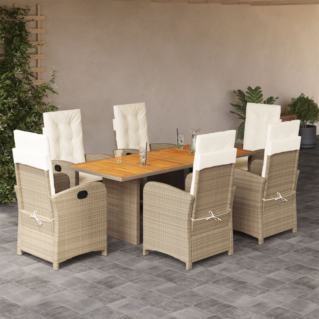 Set Pranzo da Giardino 7 pz con Cuscini Beige Misto Polyrattan | homemem39