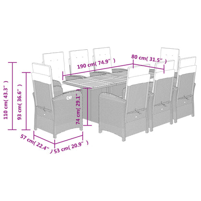 Set Pranzo da Giardino 9 pz con Cuscini Beige Misto Polyrattan | homemem39