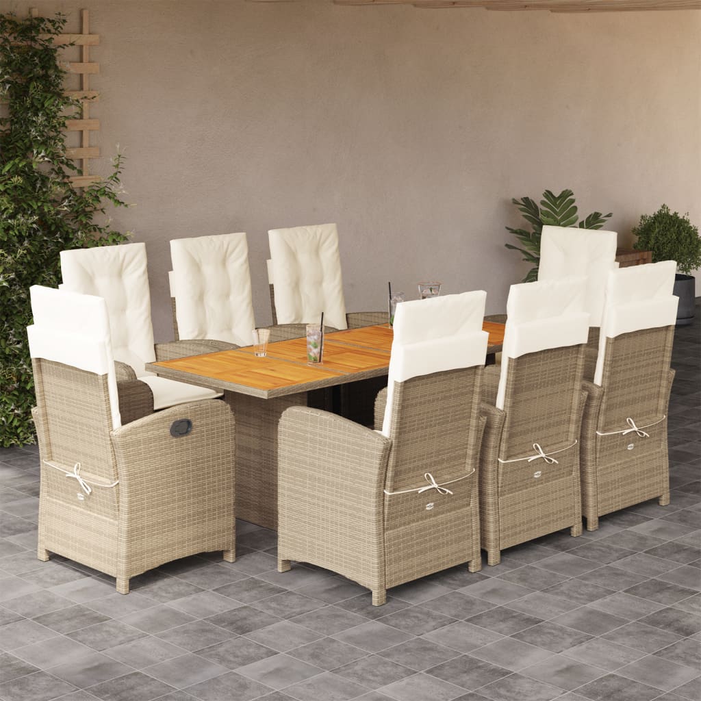 Set Pranzo da Giardino 9 pz con Cuscini Beige Misto Polyrattan | homemem39