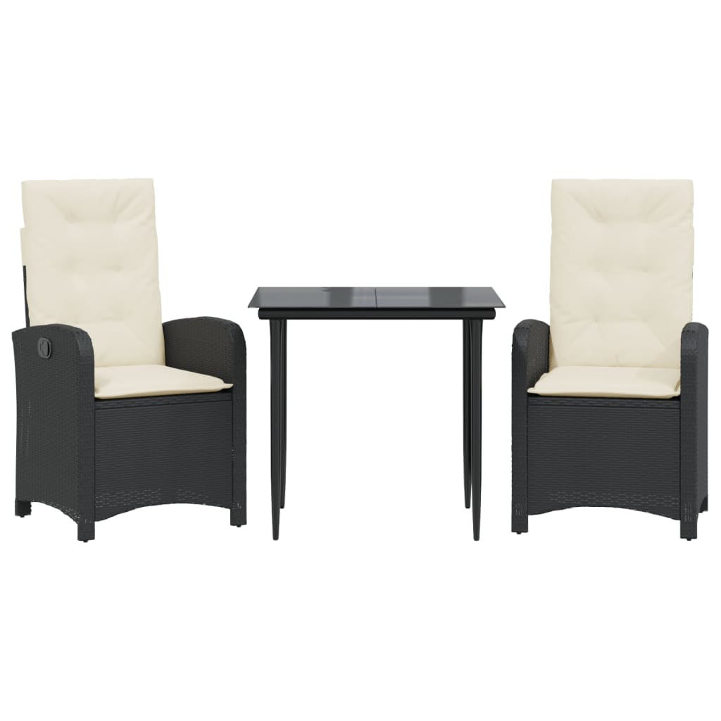 Set da Pranzo da Giardino 3 pz con Cuscini Nero in Polyrattan | homemem39