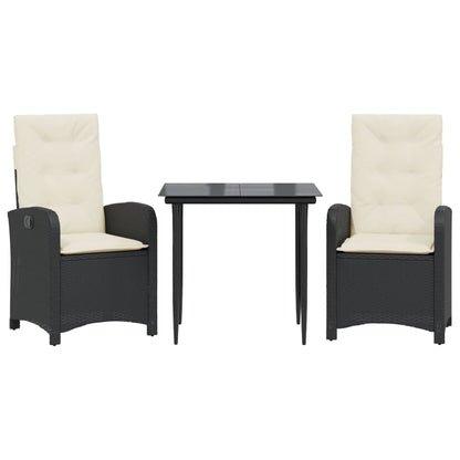 Set da Pranzo da Giardino 3 pz con Cuscini Nero in Polyrattan | homemem39