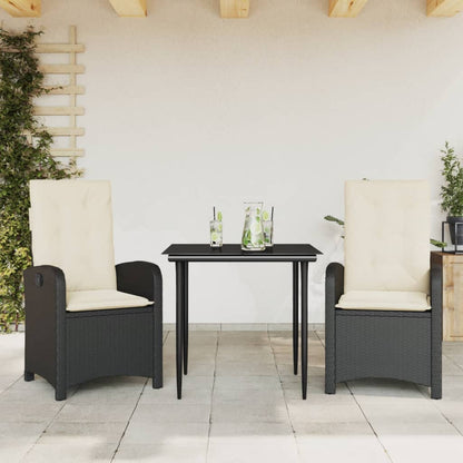 Set da Pranzo da Giardino 3 pz con Cuscini Nero in Polyrattan - homemem39