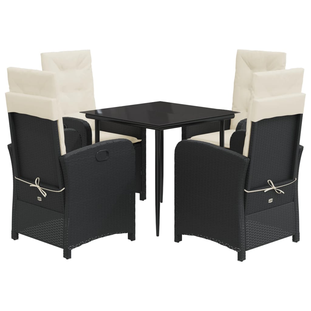 Set da Pranzo da Giardino 5 pz Nero con Cuscini in Polyrattan - homemem39