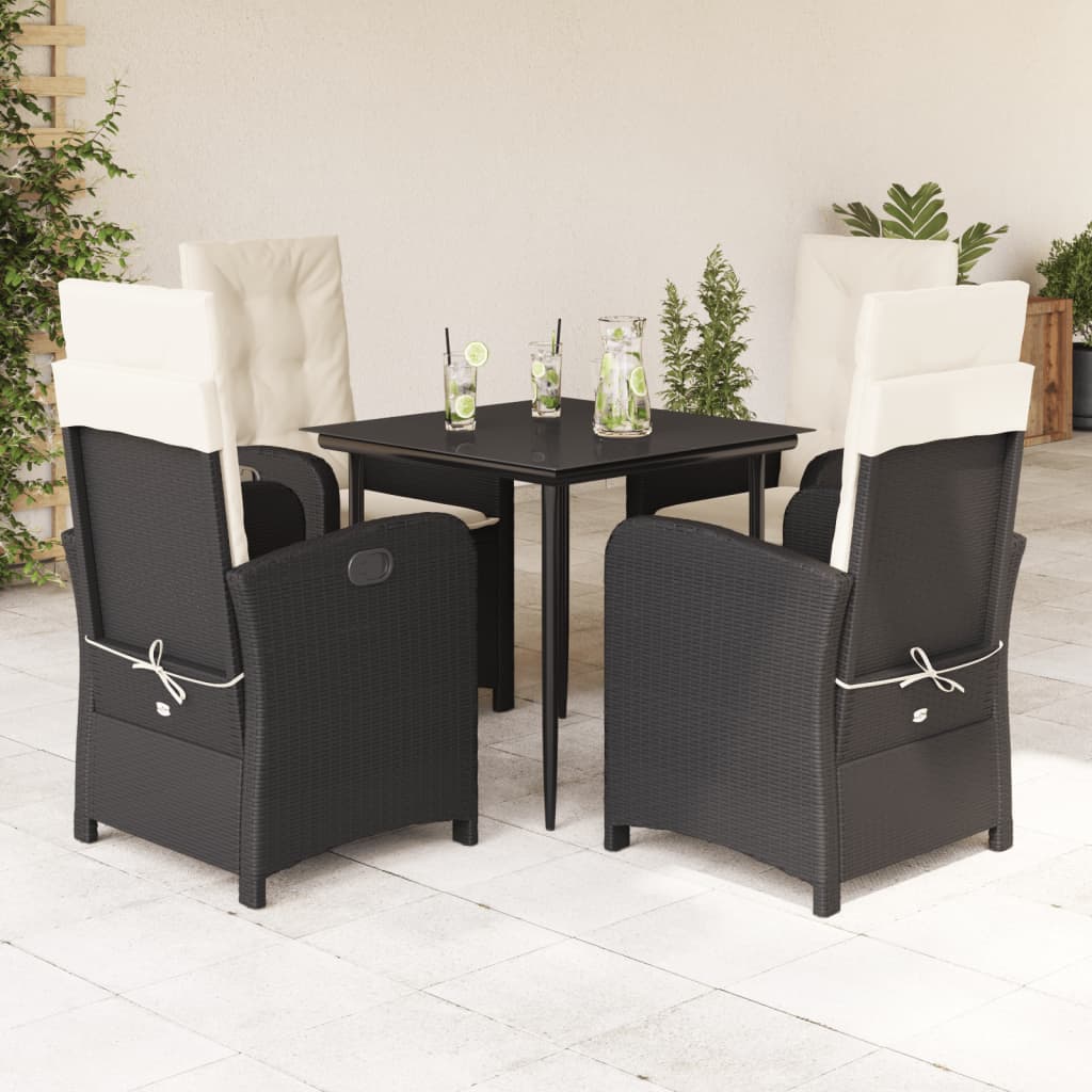Set da Pranzo da Giardino 5 pz Nero con Cuscini in Polyrattan | homemem39