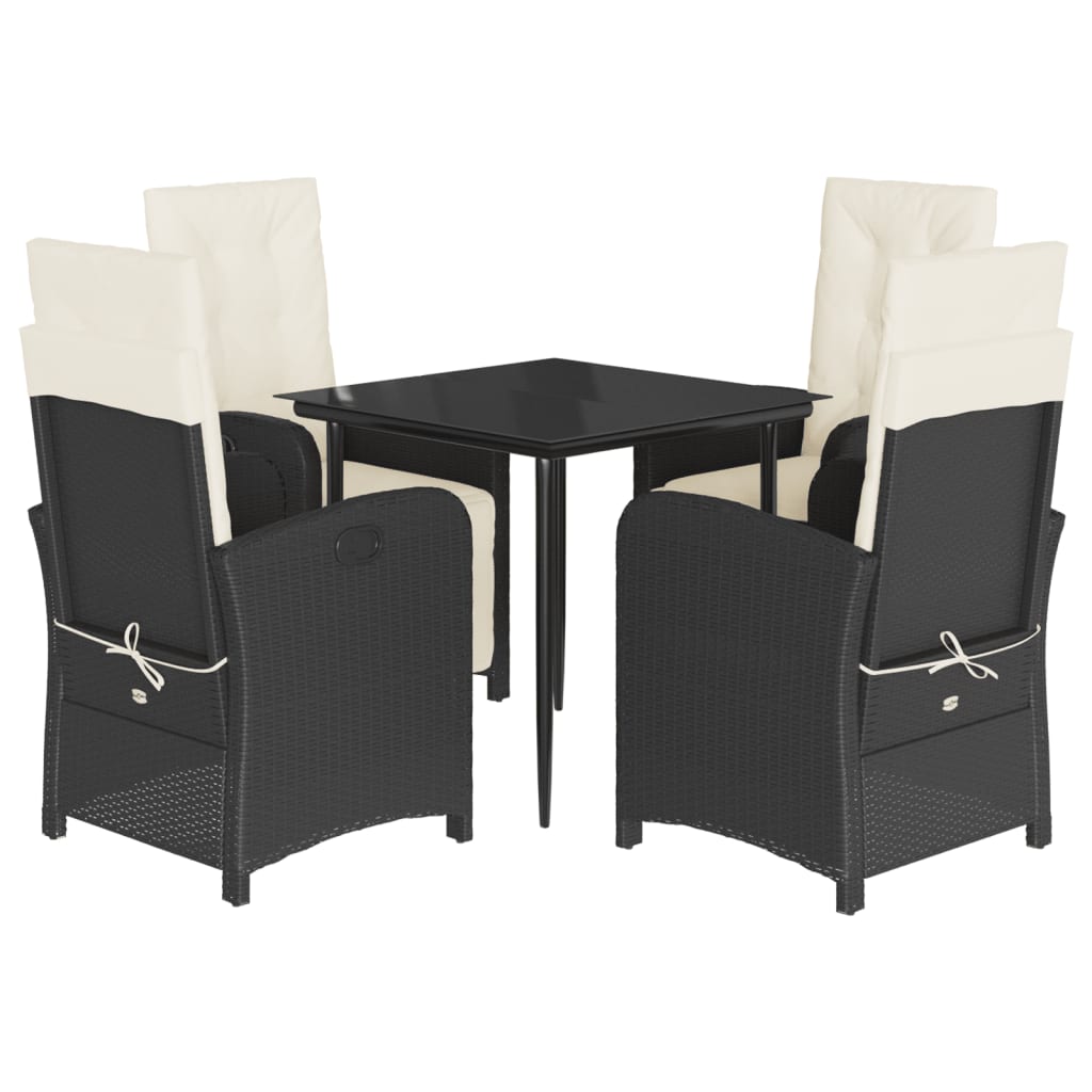 Set da Pranzo da Giardino 5 pz Nero con Cuscini in Polyrattan | homemem39
