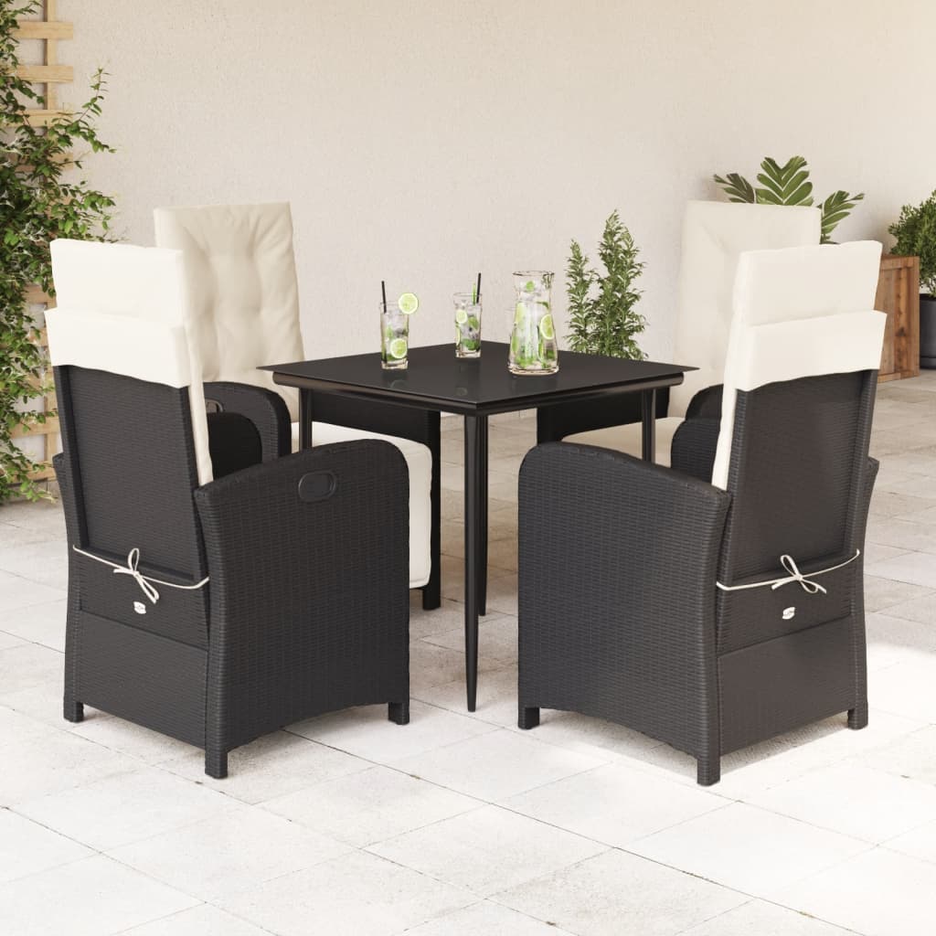 Set da Pranzo da Giardino 5 pz Nero con Cuscini in Polyrattan | homemem39