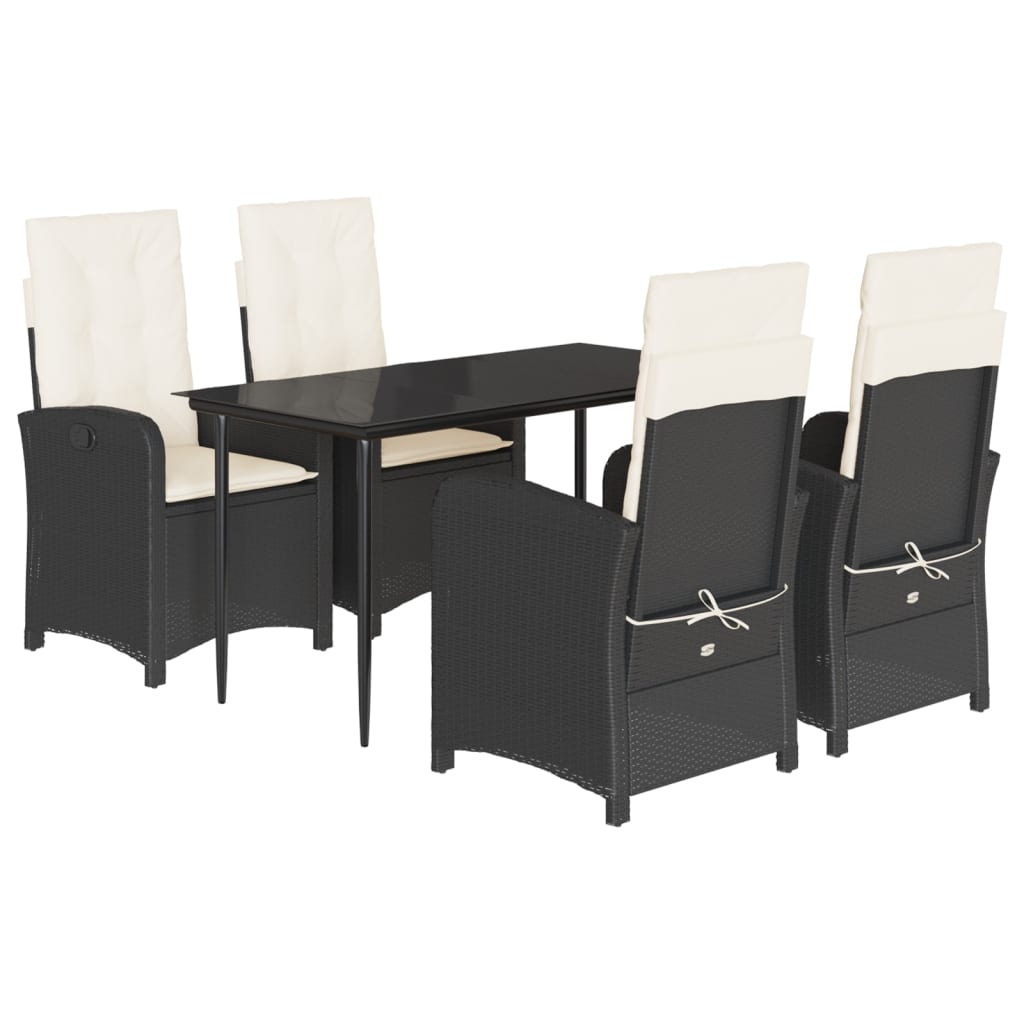 Set da Pranzo da Giardino 5 pz Nero con Cuscini in Polyrattan | homemem39