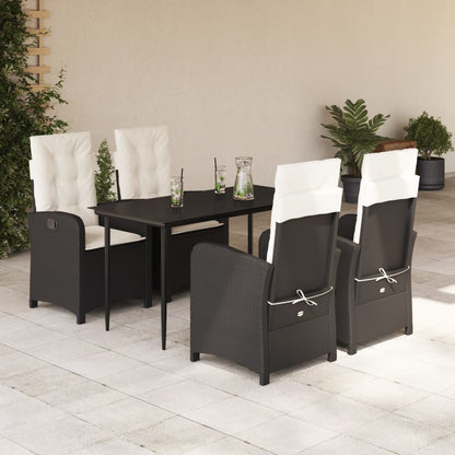 Set da Pranzo da Giardino 5 pz Nero con Cuscini in Polyrattan | homemem39