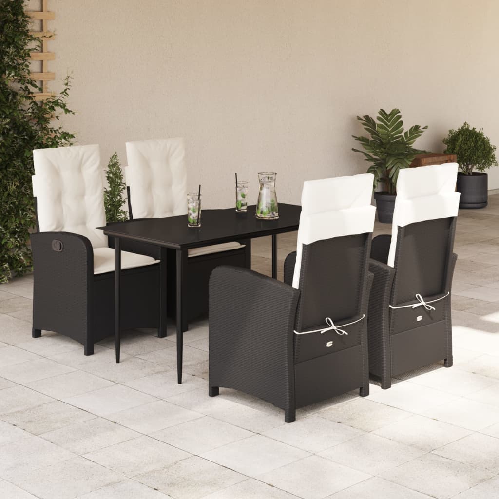 Set da Pranzo da Giardino 5 pz Nero con Cuscini in Polyrattan - homemem39