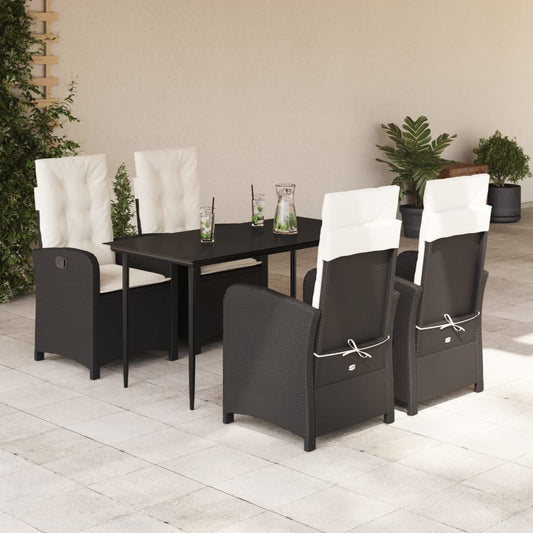 Set da Pranzo da Giardino 5 pz Nero con Cuscini in Polyrattan - homemem39