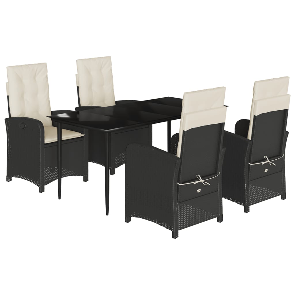 Set da Pranzo da Giardino 5 pz Nero con Cuscini in Polyrattan | homemem39