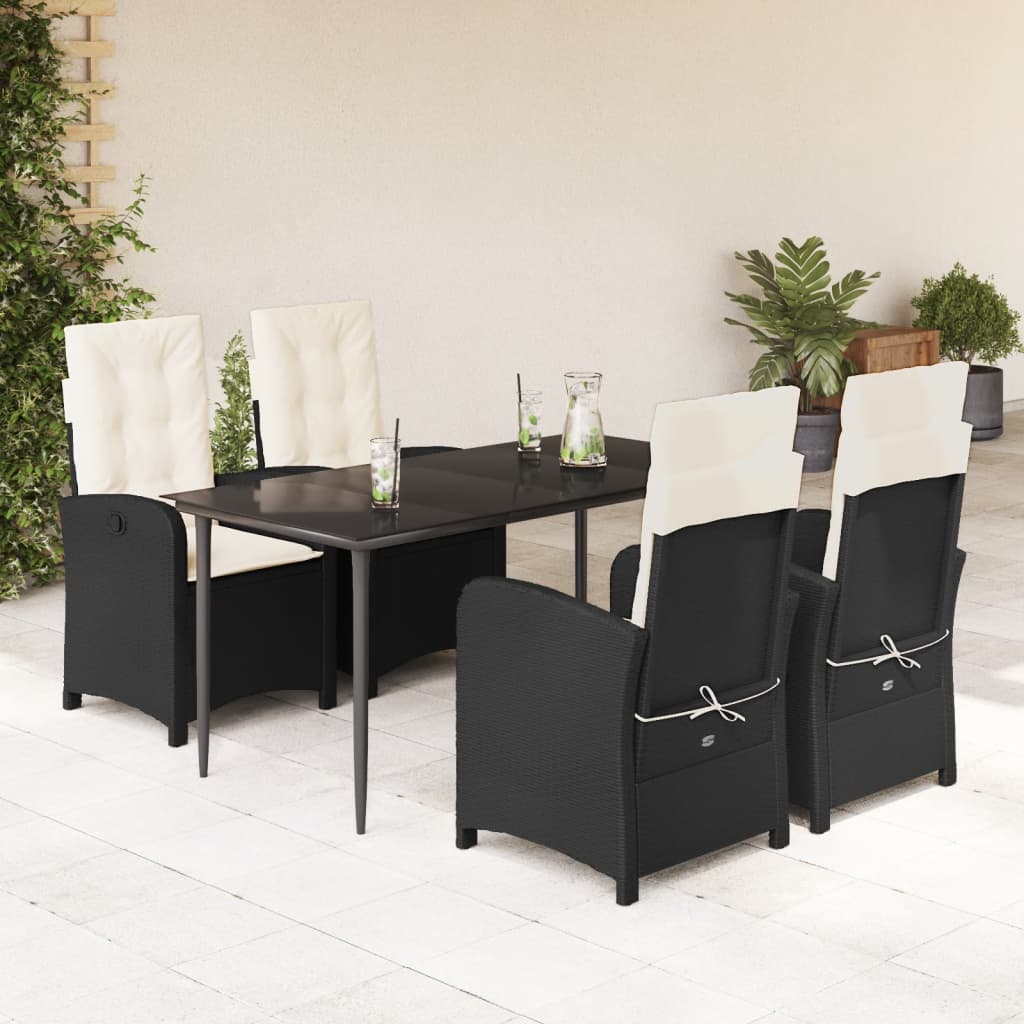 Set da Pranzo da Giardino 5 pz Nero con Cuscini in Polyrattan - homemem39