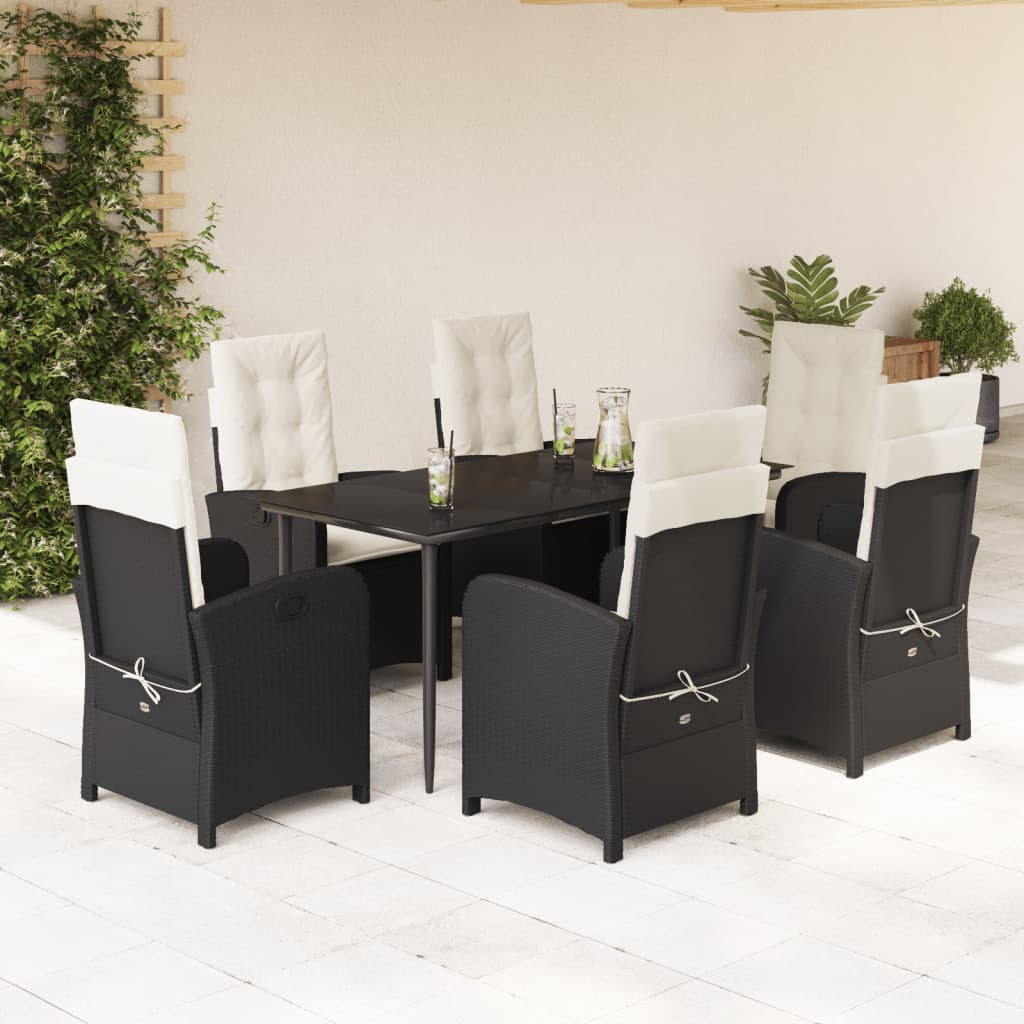 Set da Pranzo da Giardino 7 pz Nero con Cuscini in Polyrattan | homemem39