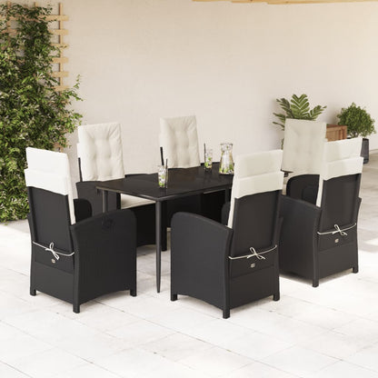 Set da Pranzo da Giardino 7 pz Nero con Cuscini in Polyrattan | homemem39