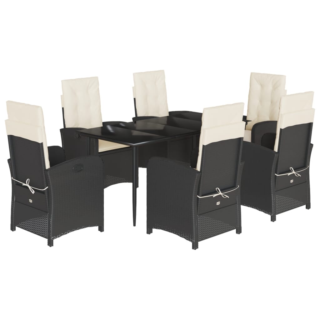 Set da Pranzo da Giardino 7 pz Nero con Cuscini in Polyrattan | homemem39