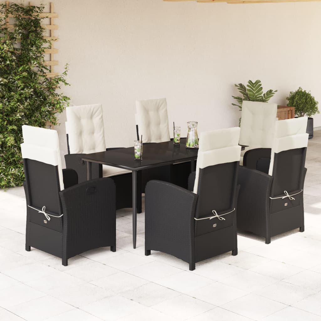 Set da Pranzo da Giardino 7 pz Nero con Cuscini in Polyrattan | homemem39