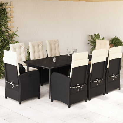 Set da Pranzo da Giardino 9 pz con Cuscini Nero in Polyrattan - homemem39