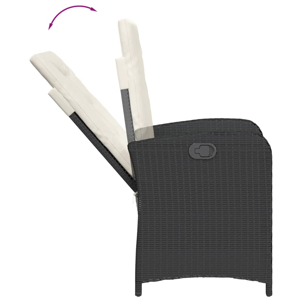 Set da Pranzo da Giardino 3 pz con Cuscini Nero in Polyrattan | homemem39