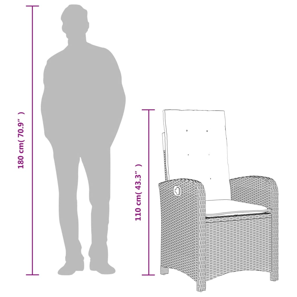 Set da Pranzo da Giardino 3 pz con Cuscini Nero in Polyrattan | homemem39