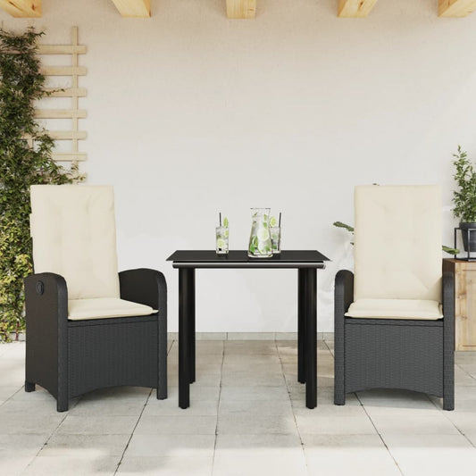 Set da Pranzo da Giardino 3 pz con Cuscini Nero in Polyrattan - homemem39