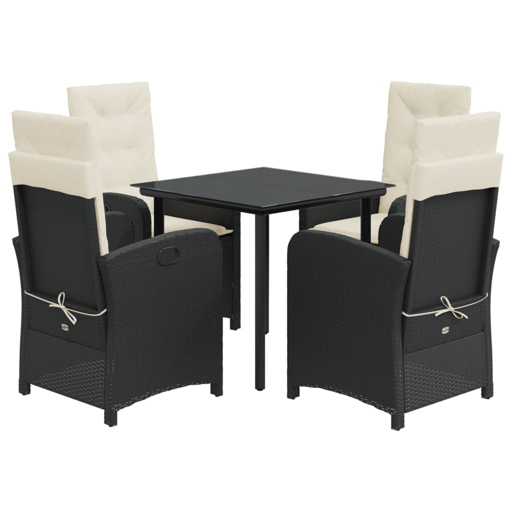 Set da Pranzo da Giardino 5 pz Nero con Cuscini in Polyrattan - homemem39