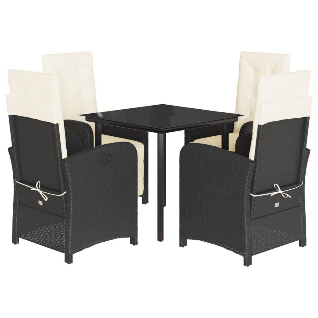 Set da Pranzo da Giardino 5 pz Nero con Cuscini in Polyrattan - homemem39