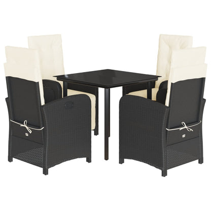 Set da Pranzo da Giardino 5 pz Nero con Cuscini in Polyrattan - homemem39