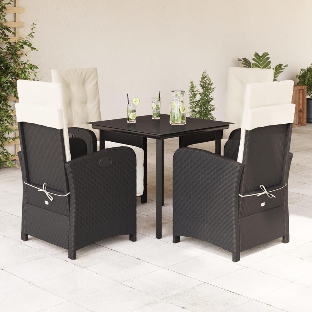 Set da Pranzo da Giardino 5 pz Nero con Cuscini in Polyrattan | homemem39