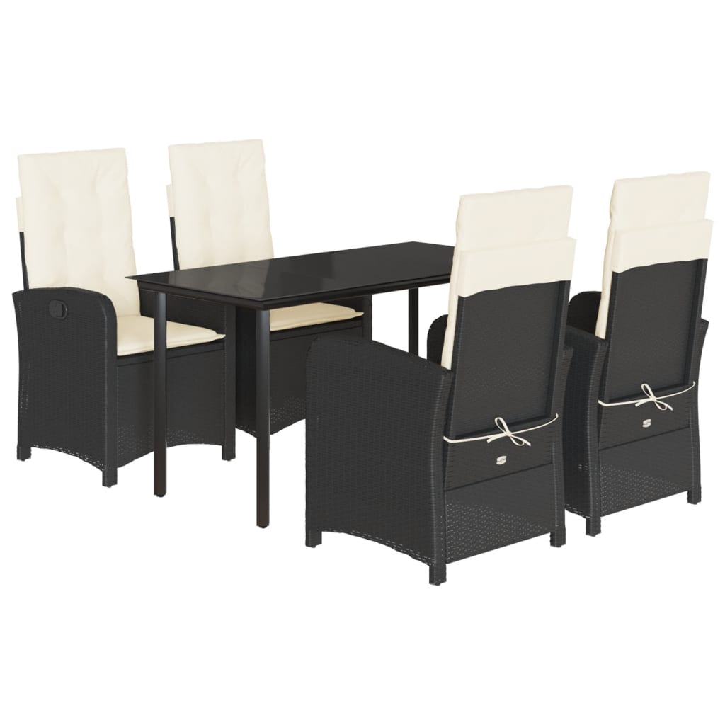 Set da Pranzo da Giardino 5 pz Nero con Cuscini in Polyrattan | homemem39