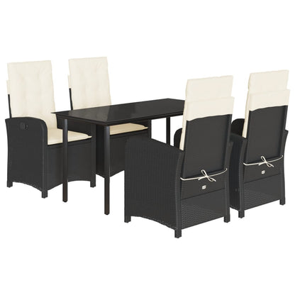 Set da Pranzo da Giardino 5 pz Nero con Cuscini in Polyrattan - homemem39