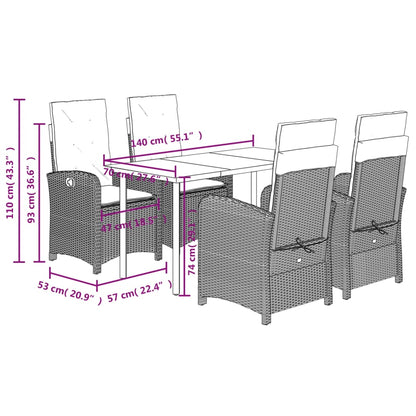 Set da Pranzo da Giardino 5 pz Nero con Cuscini in Polyrattan | homemem39