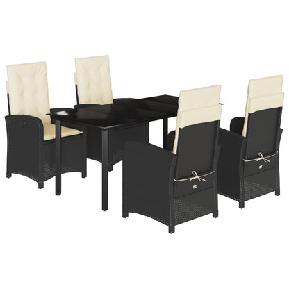 Set da Pranzo da Giardino 5 pz Nero con Cuscini in Polyrattan | homemem39