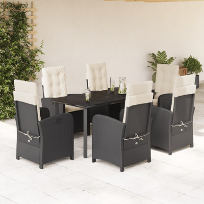 Set da Pranzo da Giardino 7 pz Nero con Cuscini in Polyrattan | homemem39