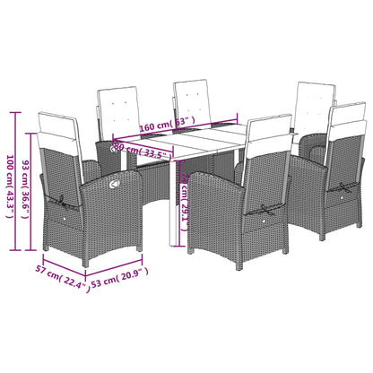 Set da Pranzo da Giardino 7 pz Nero con Cuscini in Polyrattan | homemem39