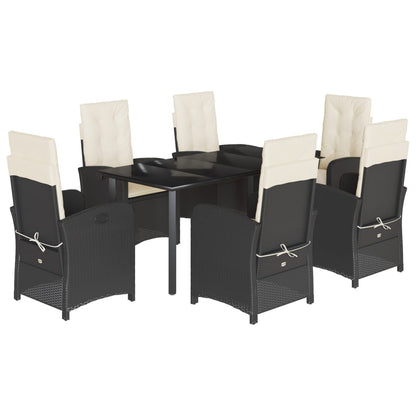 Set da Pranzo da Giardino 7 pz Nero con Cuscini in Polyrattan | homemem39
