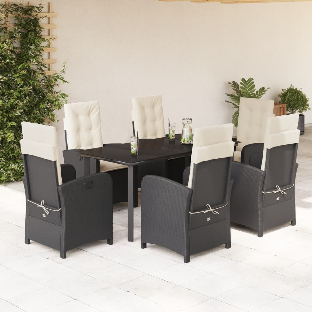 Set da Pranzo da Giardino 7 pz Nero con Cuscini in Polyrattan | homemem39