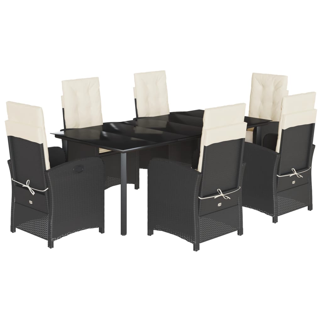 Set da Pranzo da Giardino 7 pz Nero con Cuscini in Polyrattan - homemem39