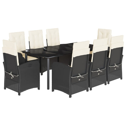 Set da Pranzo da Giardino 9 pz con Cuscini Nero in Polyrattan | homemem39