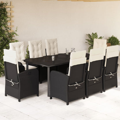Set da Pranzo da Giardino 9 pz con Cuscini Nero in Polyrattan | homemem39