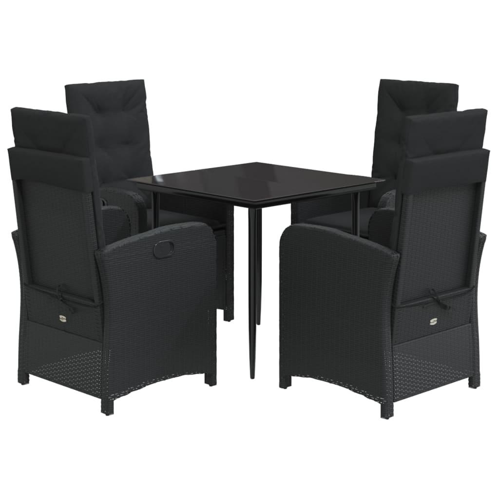 Set da Pranzo da Giardino 5 pz Nero con Cuscini in Polyrattan - homemem39