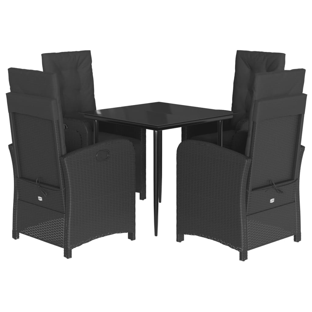Set da Pranzo da Giardino 5 pz Nero con Cuscini in Polyrattan | homemem39