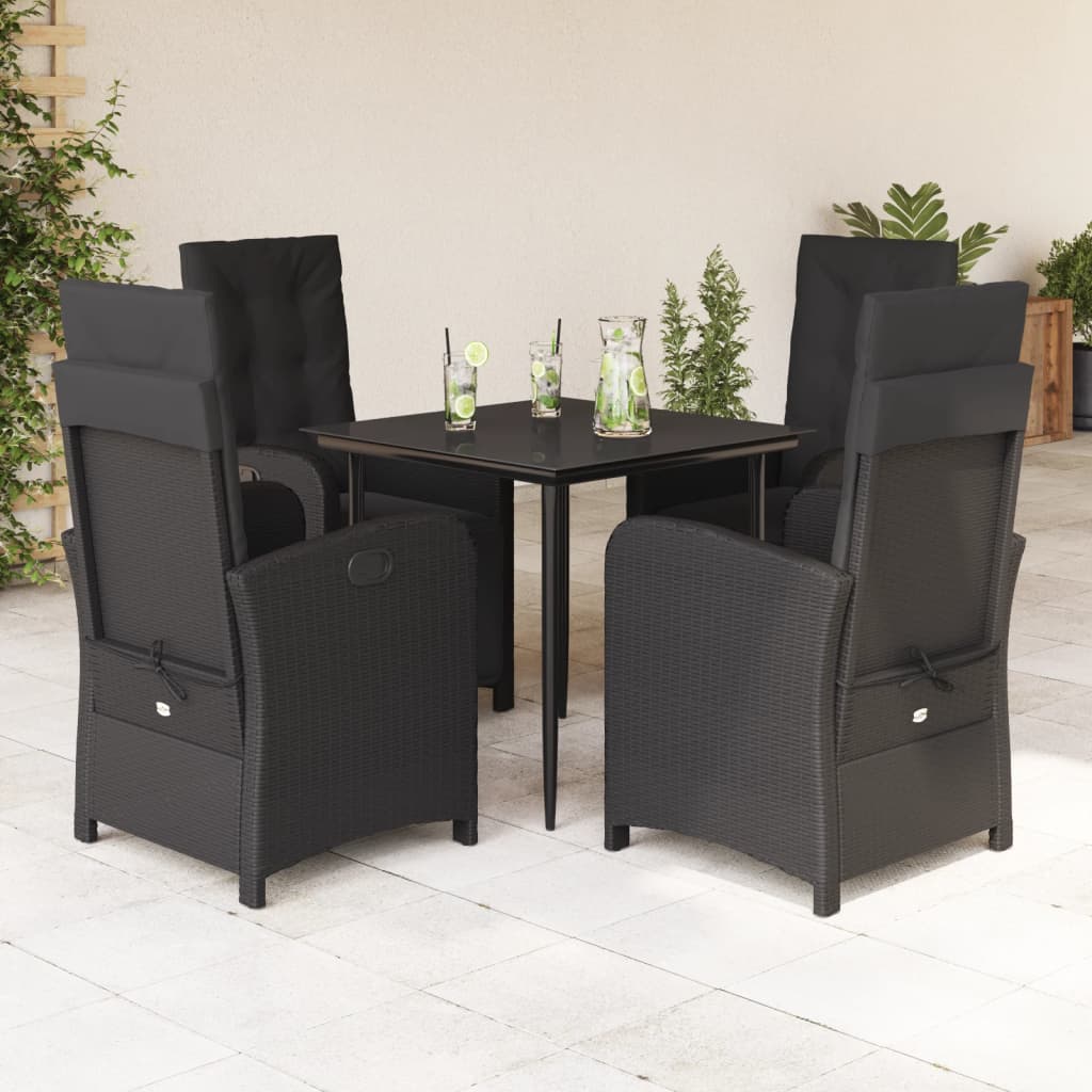 Set da Pranzo da Giardino 5 pz Nero con Cuscini in Polyrattan - homemem39