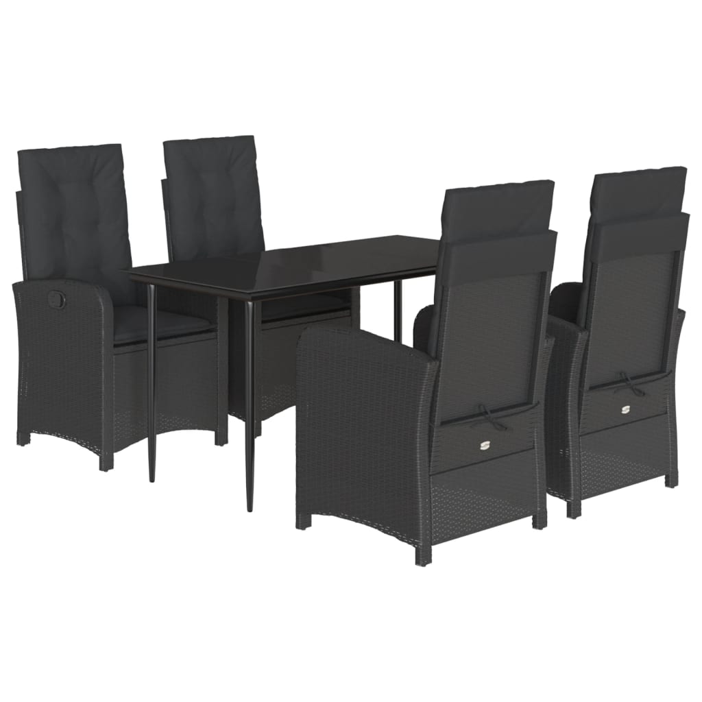Set da Pranzo da Giardino 5 pz Nero con Cuscini in Polyrattan - homemem39