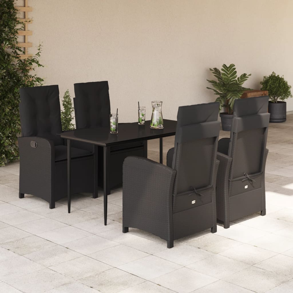 Set da Pranzo da Giardino 5 pz Nero con Cuscini in Polyrattan - homemem39