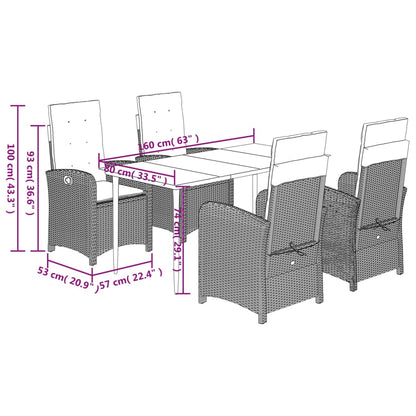 Set da Pranzo da Giardino 5 pz Nero con Cuscini in Polyrattan | homemem39